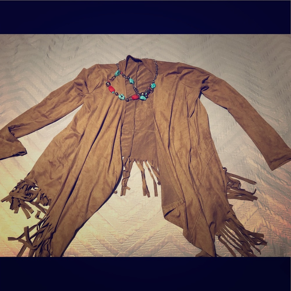 Faux Suede cardigan with fringe